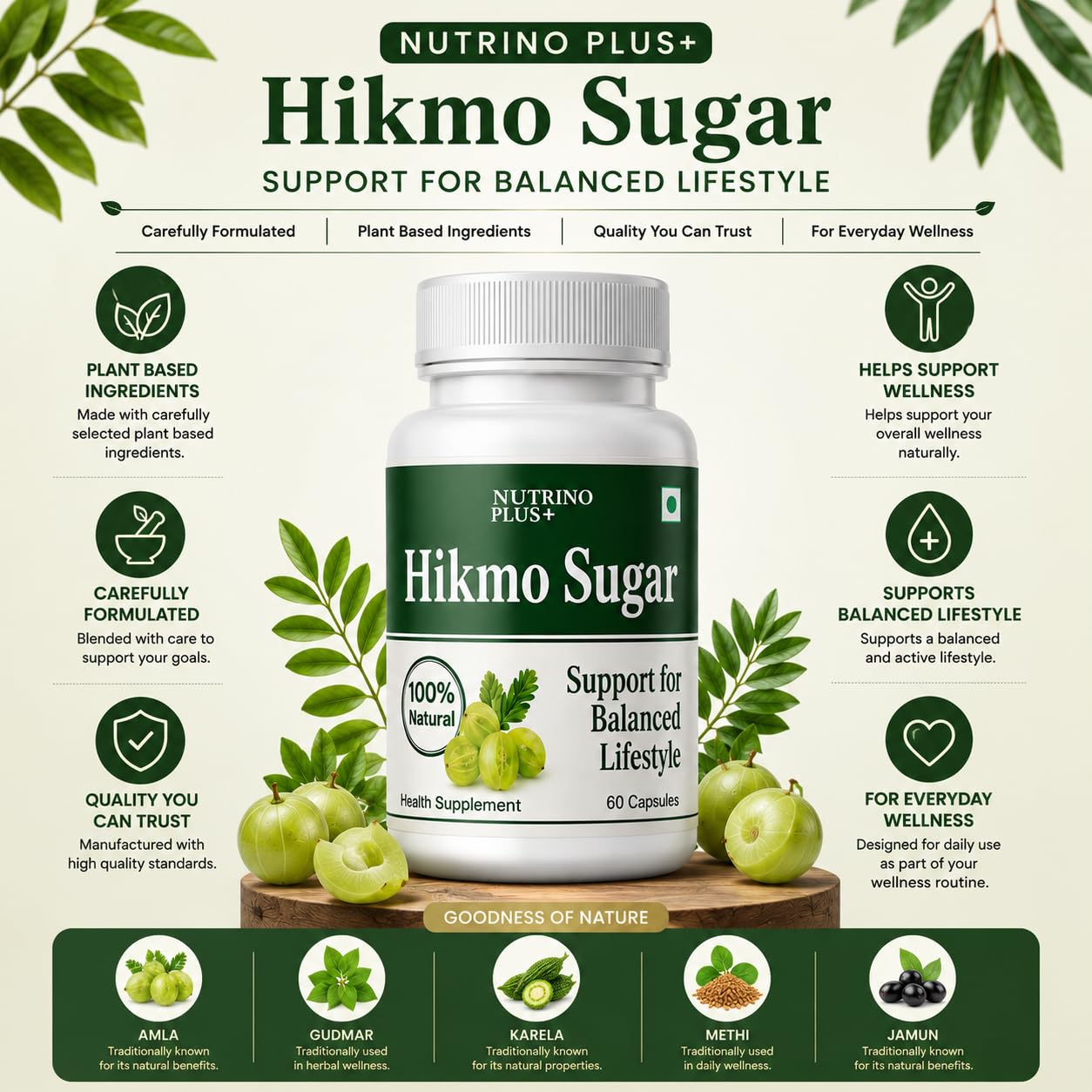 Hikmo Sugar Capsules | Amla-Based Blood Sugar & Metabolism Support (100% Natural)