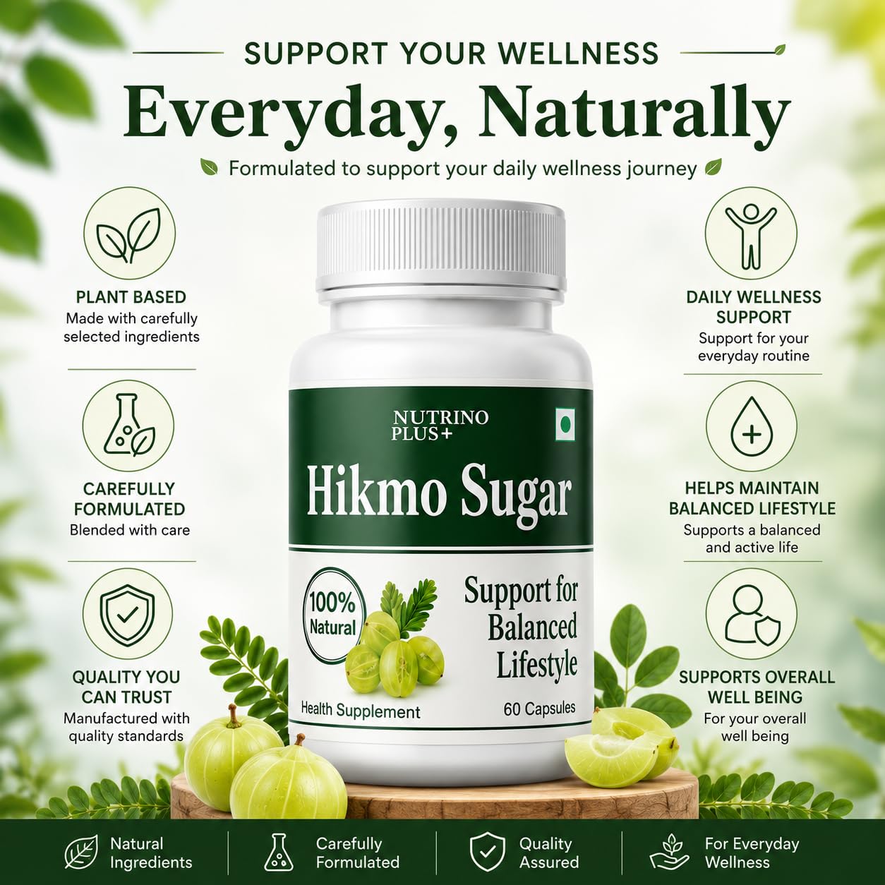 Hikmo Sugar Capsules | Amla-Based Blood Sugar & Metabolism Support (100% Natural)